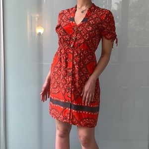 📌 MOULINETTE SOEURS Red Silk Floral Patch Dress